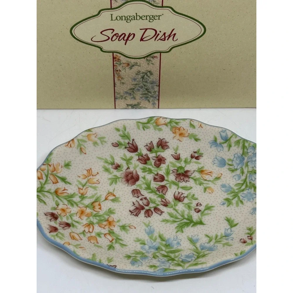 Longaberger Soap Dish Fine China Mother's Day Floral Pattern Scalloped Edge